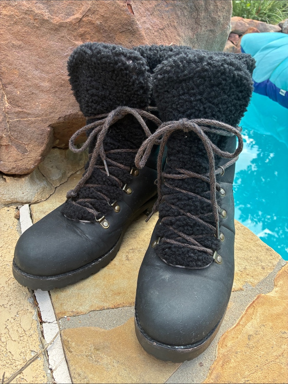 Women's Black UGG Faux-Shearling Lace-Up Boot 11